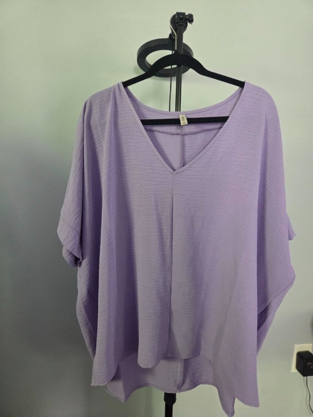 Zenana Lavender V-Neck Dolman Top Plus Size 2X Oversized Flowy Batwing Sleeve